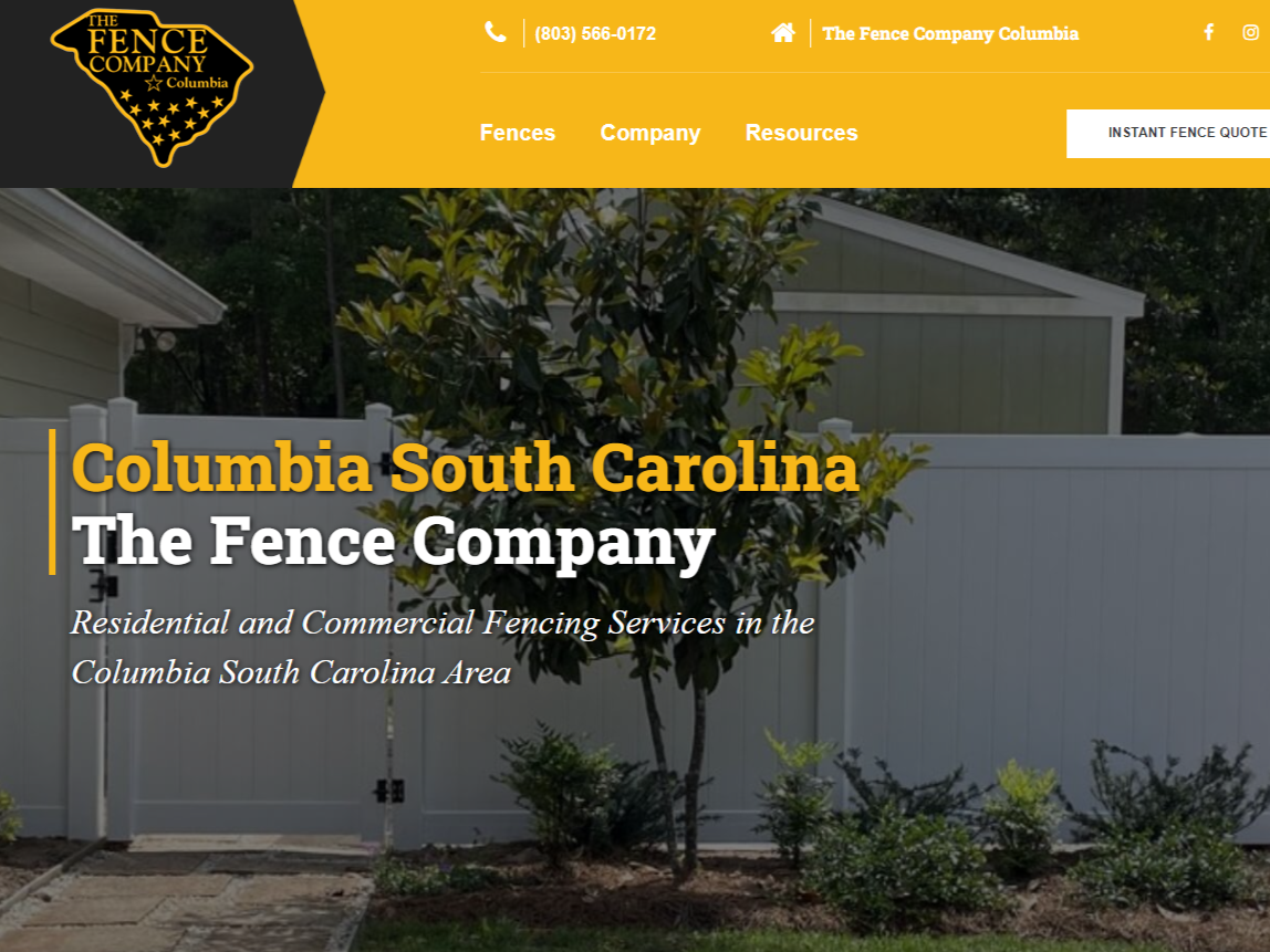 Photo of a Columbia, SC fence company website